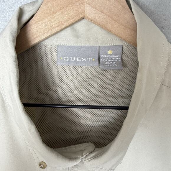 Quest Vented Back Long Sleeve Fishing Button Up Shirt Nylon Zip Tan Men’s XL - Picture 3 of 12